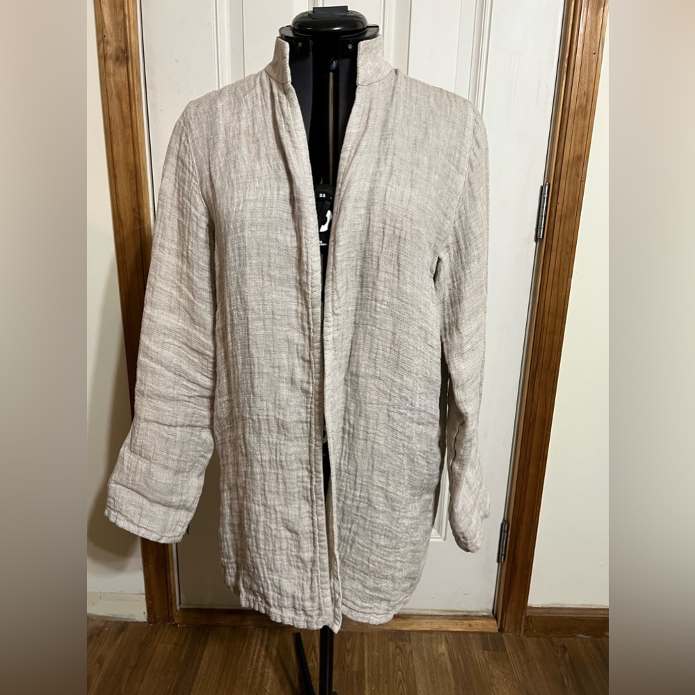 Eileen Fisher Linen Jacket. Tan. Size Petite Medium.
